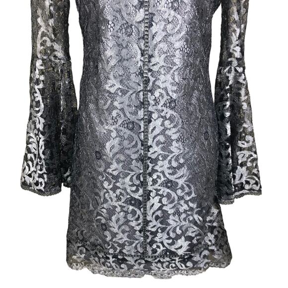 White House Black Market Silver Lace Bell Sleeve Sheath Dress Blogger Size 4 NWT - Picture 11 of 15